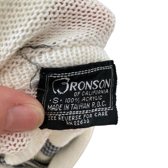 Vintage 70s Bronson Anchor Hooded Sweater White Blue Stripe Nautical Sz Small - Picture 8 of 16